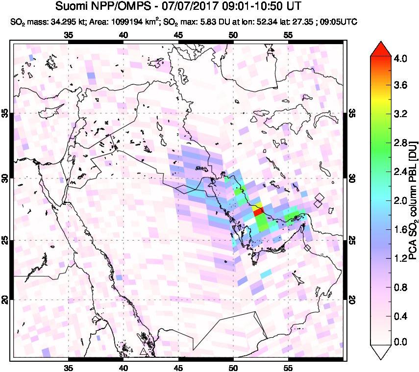 A sulfur dioxide image over Middle East on Jul 07, 2017.