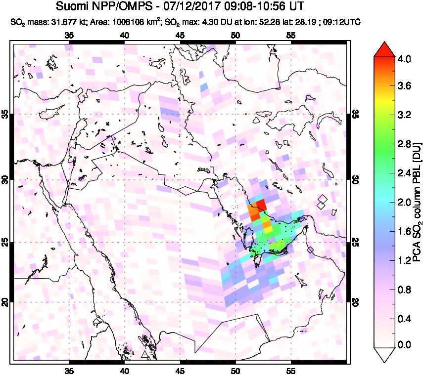 A sulfur dioxide image over Middle East on Jul 12, 2017.