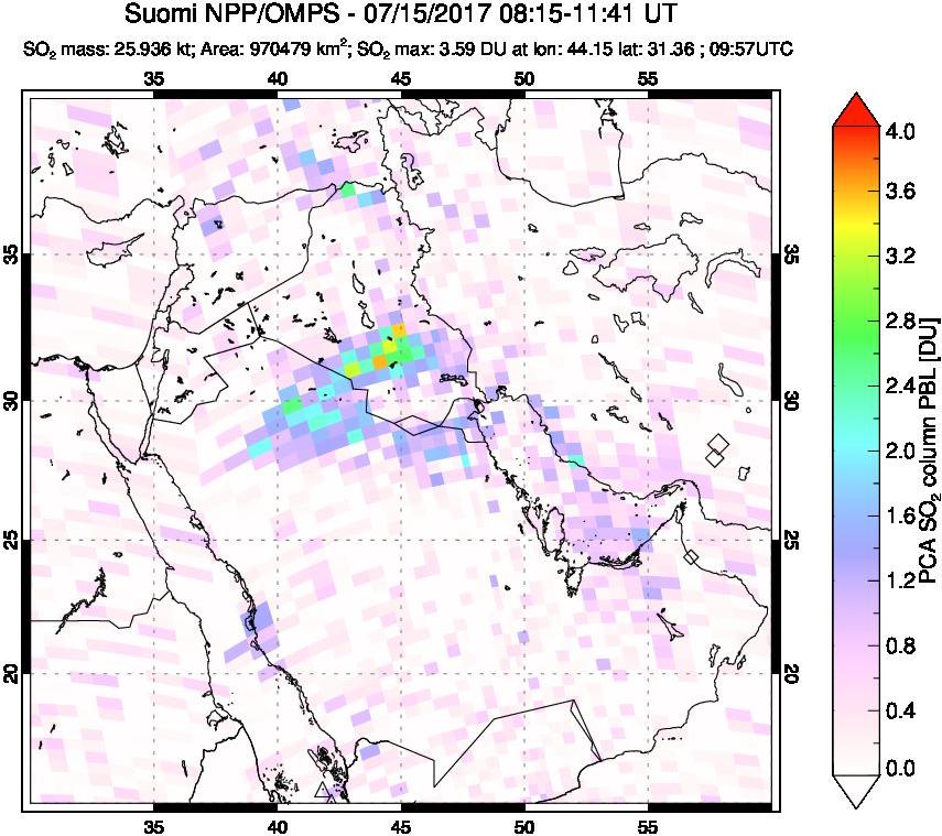 A sulfur dioxide image over Middle East on Jul 15, 2017.