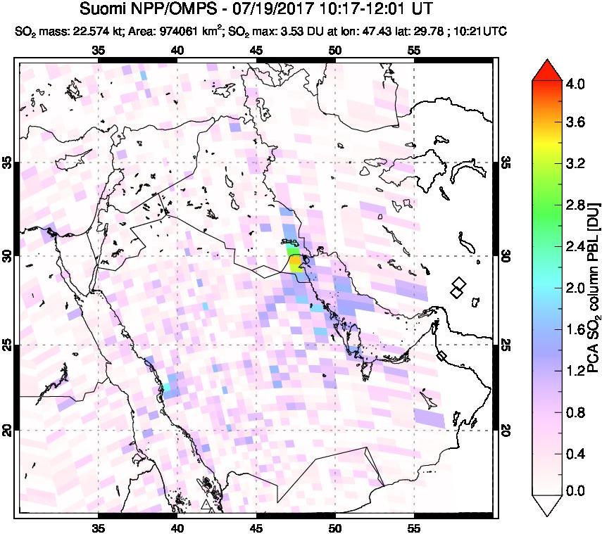 A sulfur dioxide image over Middle East on Jul 19, 2017.