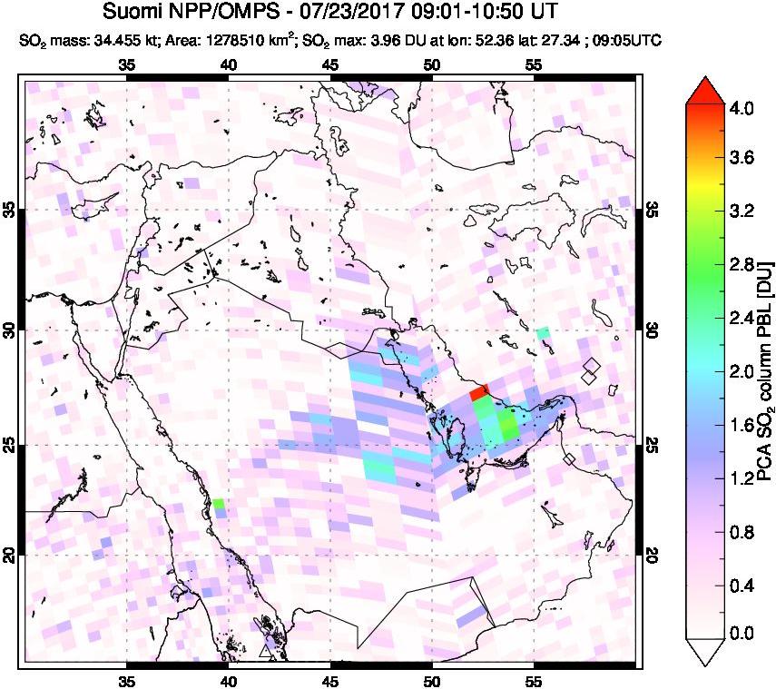 A sulfur dioxide image over Middle East on Jul 23, 2017.