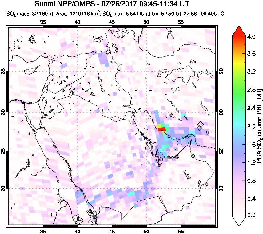 A sulfur dioxide image over Middle East on Jul 26, 2017.