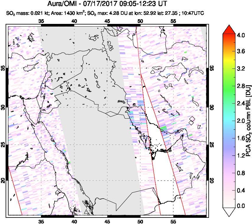 A sulfur dioxide image over Middle East on Jul 17, 2017.