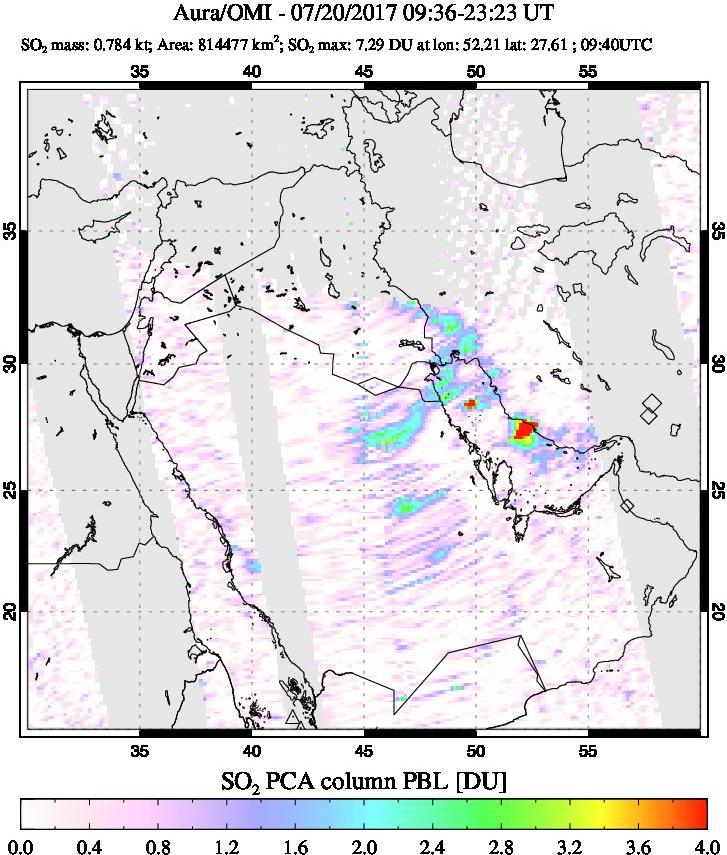 A sulfur dioxide image over Middle East on Jul 20, 2017.