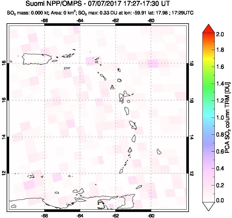 A sulfur dioxide image over Montserrat, West Indies on Jul 07, 2017.
