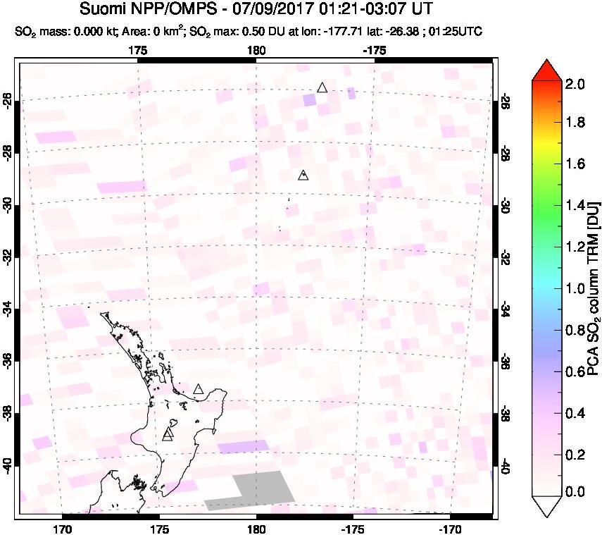 A sulfur dioxide image over New Zealand on Jul 09, 2017.