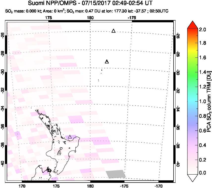 A sulfur dioxide image over New Zealand on Jul 15, 2017.