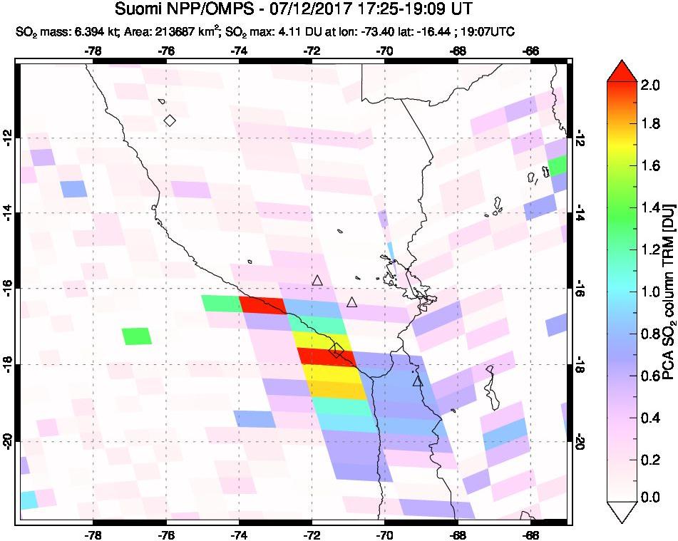 A sulfur dioxide image over Peru on Jul 12, 2017.
