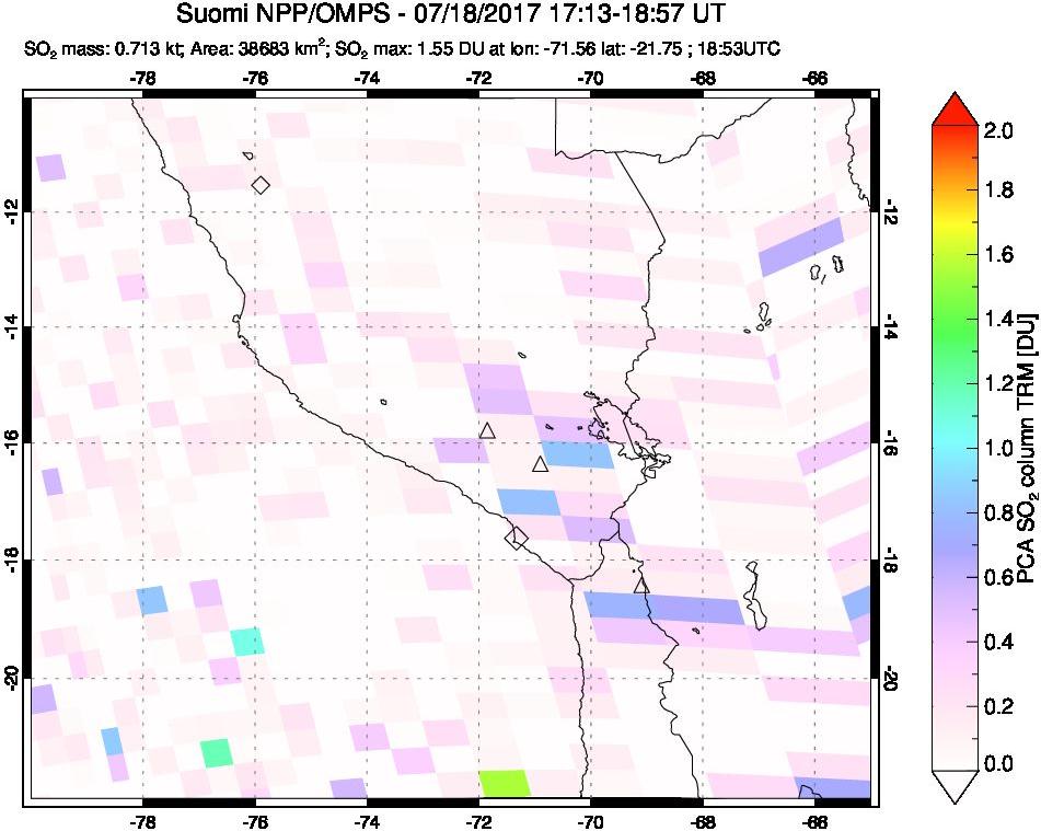 A sulfur dioxide image over Peru on Jul 18, 2017.