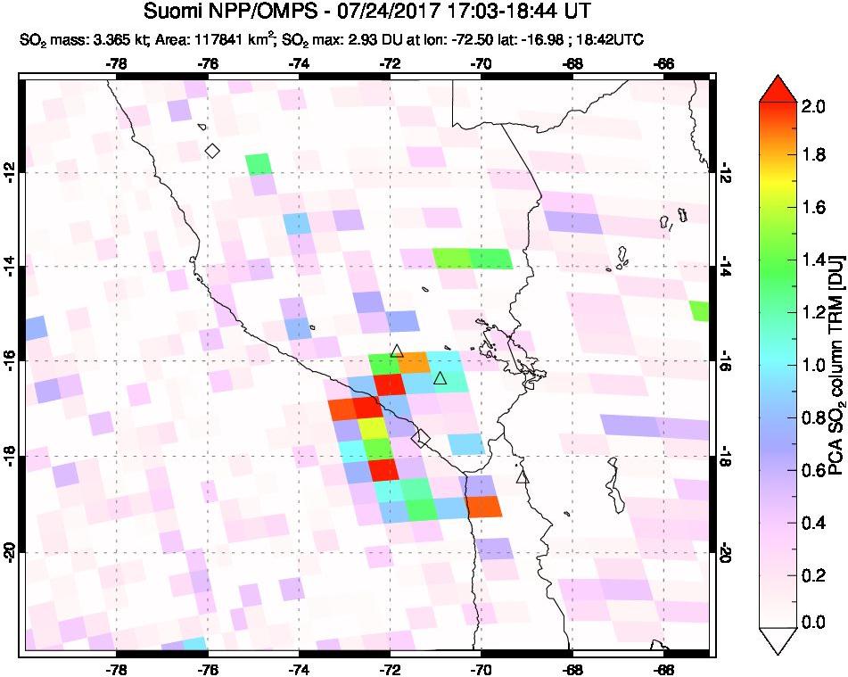 A sulfur dioxide image over Peru on Jul 24, 2017.