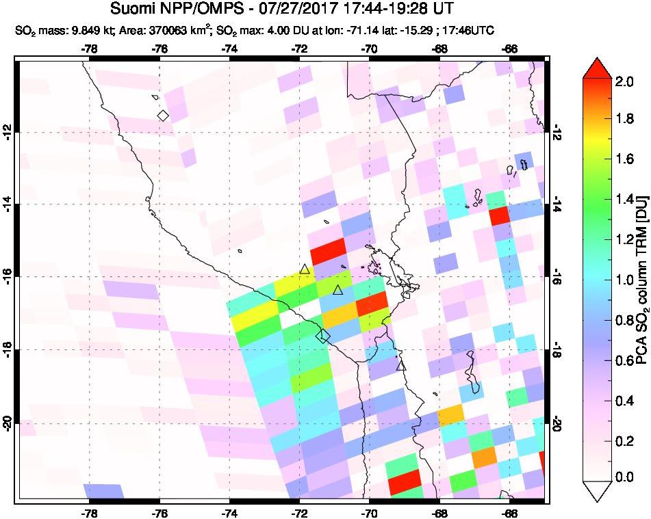 A sulfur dioxide image over Peru on Jul 27, 2017.
