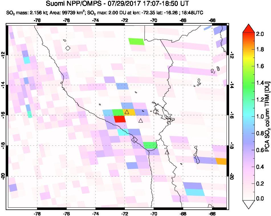 A sulfur dioxide image over Peru on Jul 29, 2017.
