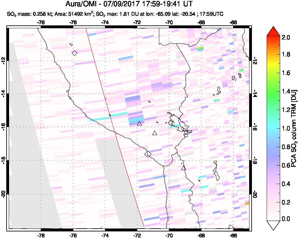 A sulfur dioxide image over Peru on Jul 09, 2017.