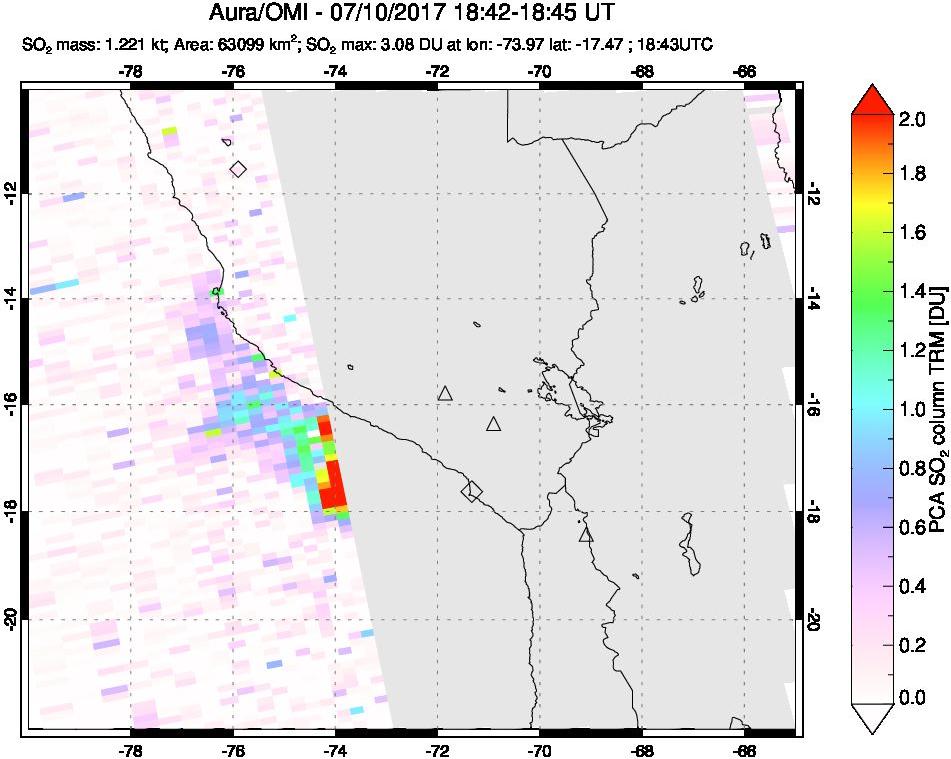 A sulfur dioxide image over Peru on Jul 10, 2017.