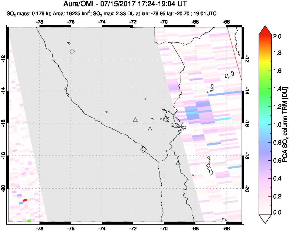 A sulfur dioxide image over Peru on Jul 15, 2017.