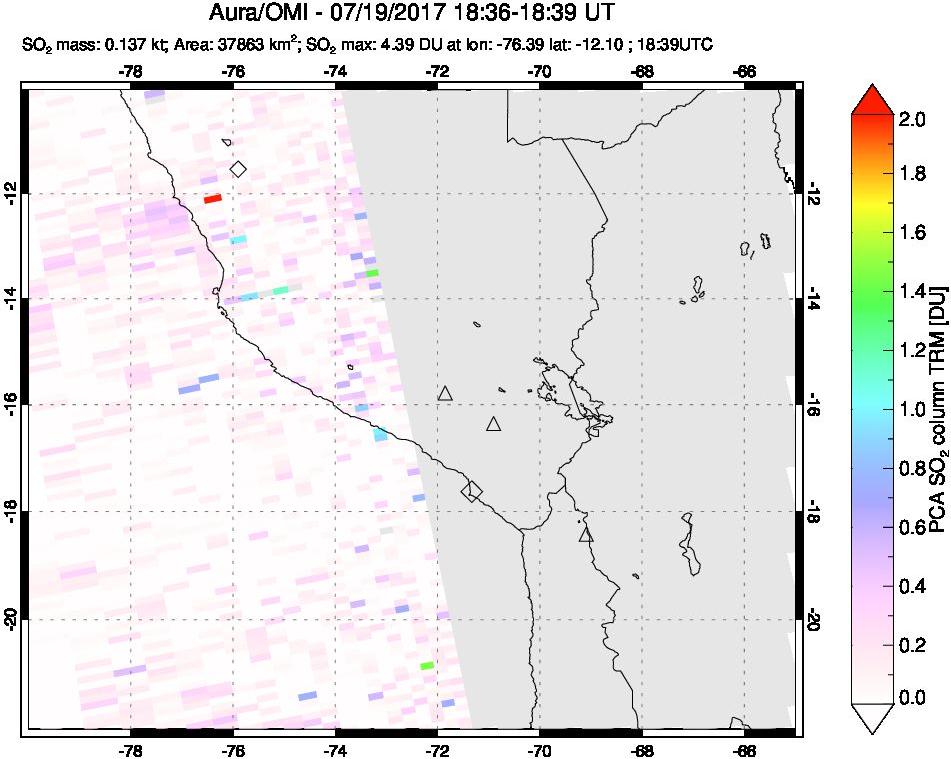 A sulfur dioxide image over Peru on Jul 19, 2017.