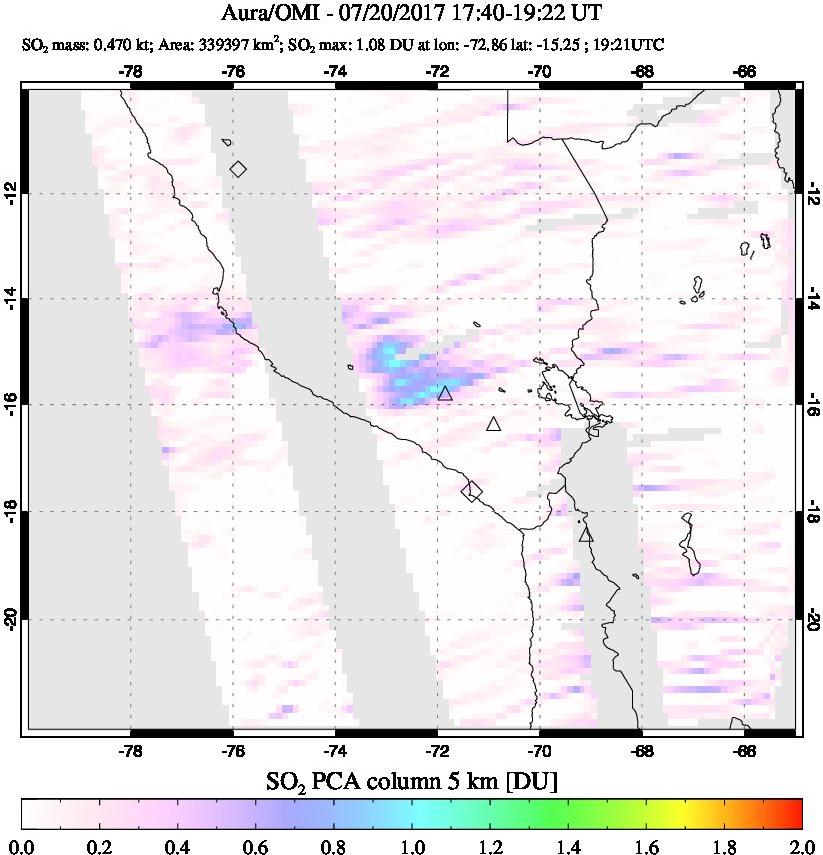 A sulfur dioxide image over Peru on Jul 20, 2017.