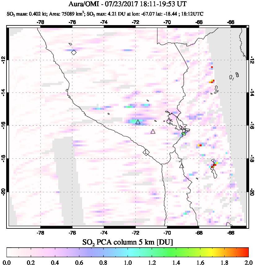 A sulfur dioxide image over Peru on Jul 23, 2017.