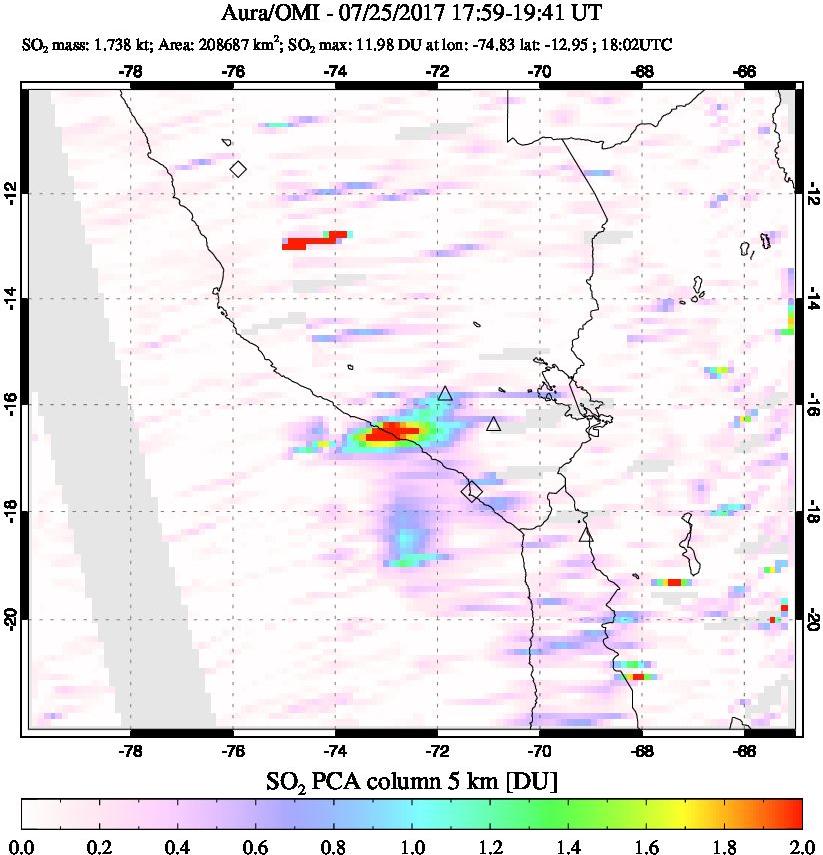 A sulfur dioxide image over Peru on Jul 25, 2017.