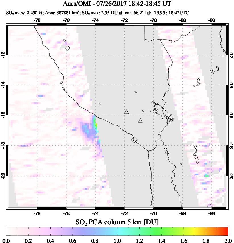 A sulfur dioxide image over Peru on Jul 26, 2017.