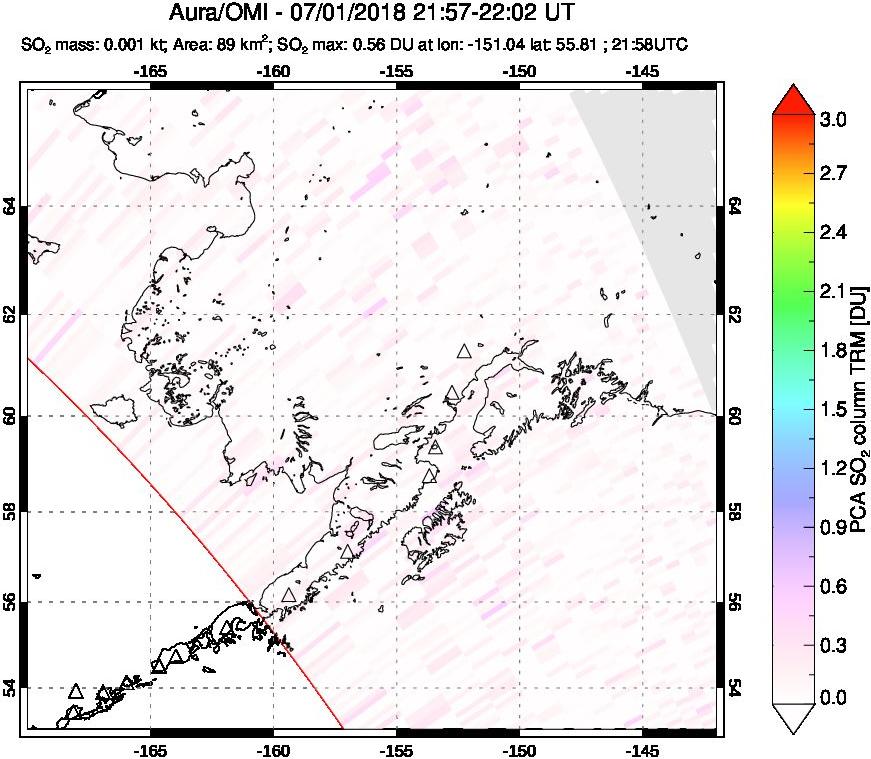 A sulfur dioxide image over Alaska, USA on Jul 01, 2018.