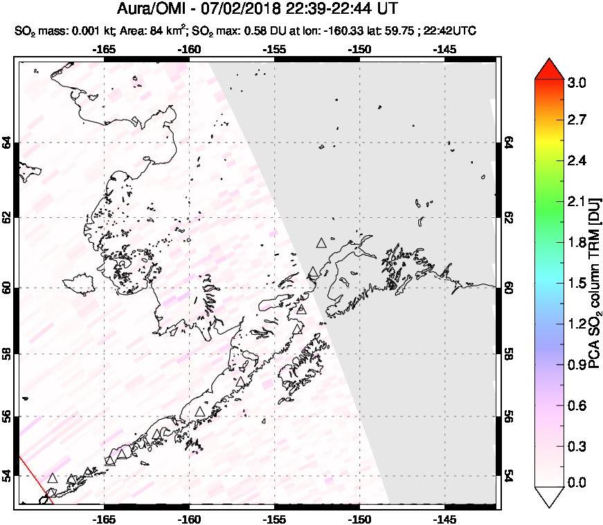 A sulfur dioxide image over Alaska, USA on Jul 02, 2018.