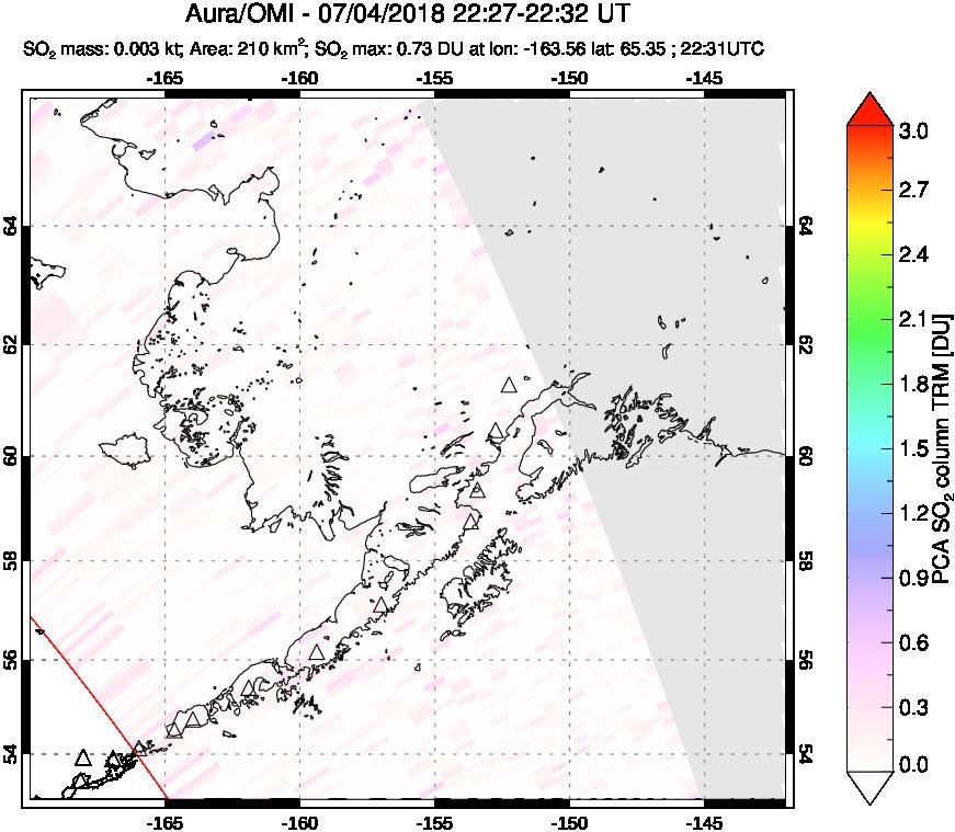 A sulfur dioxide image over Alaska, USA on Jul 04, 2018.