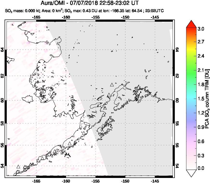 A sulfur dioxide image over Alaska, USA on Jul 07, 2018.
