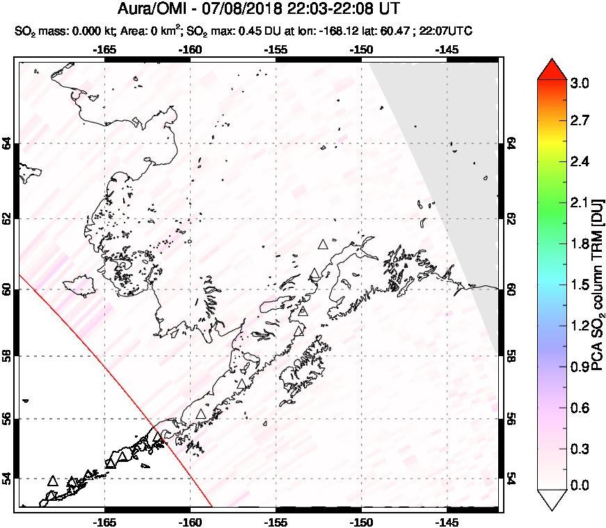 A sulfur dioxide image over Alaska, USA on Jul 08, 2018.