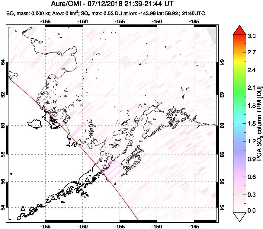 A sulfur dioxide image over Alaska, USA on Jul 12, 2018.