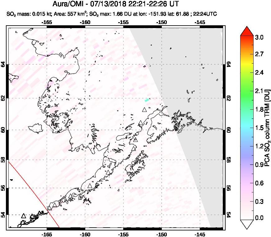 A sulfur dioxide image over Alaska, USA on Jul 13, 2018.