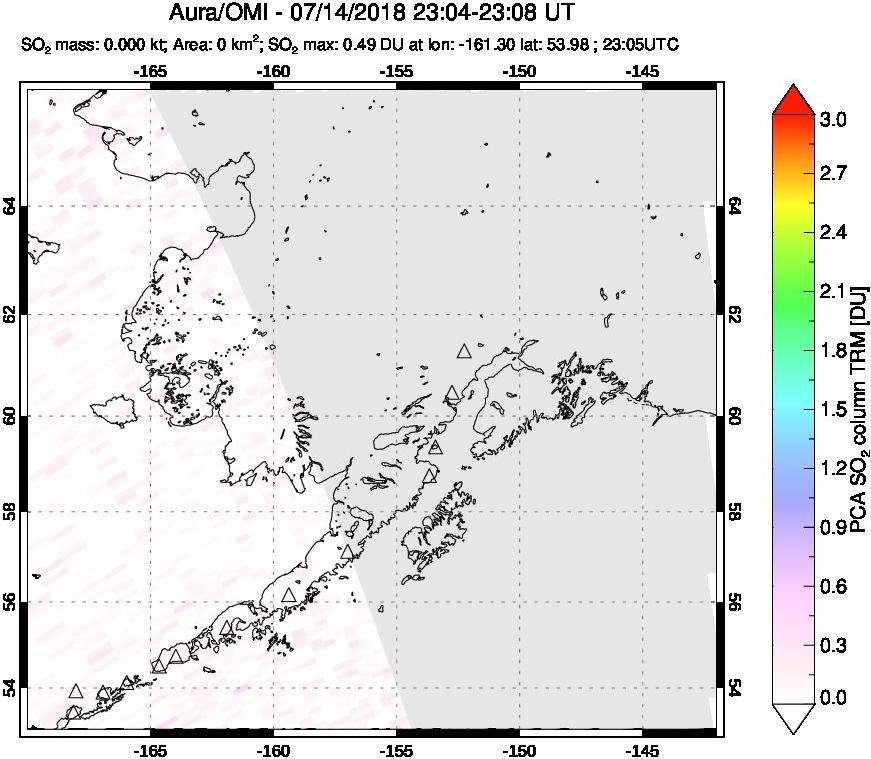 A sulfur dioxide image over Alaska, USA on Jul 14, 2018.
