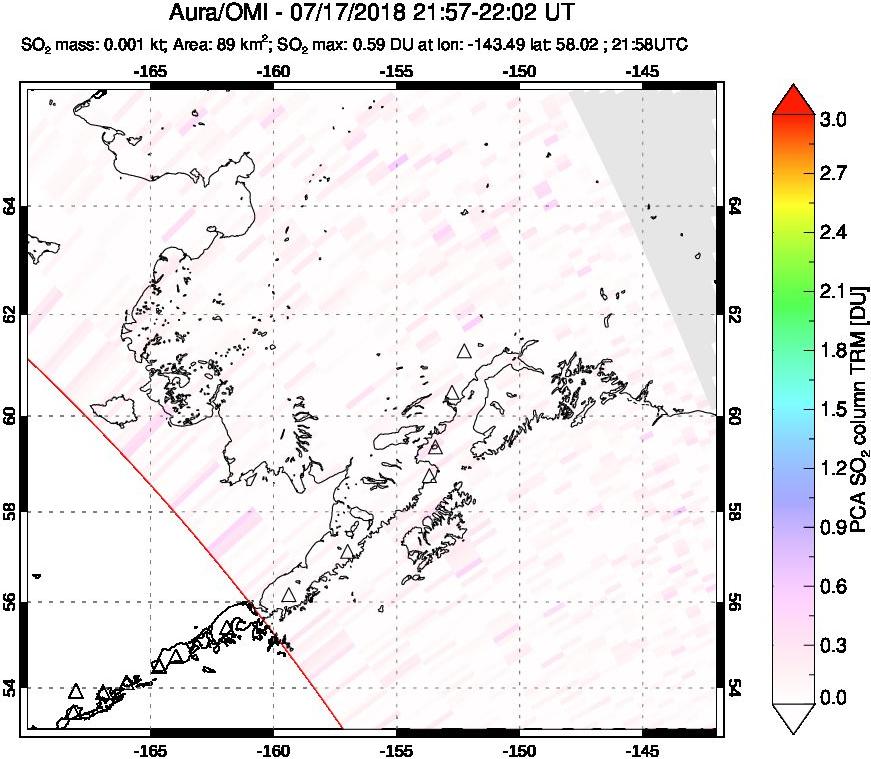 A sulfur dioxide image over Alaska, USA on Jul 17, 2018.