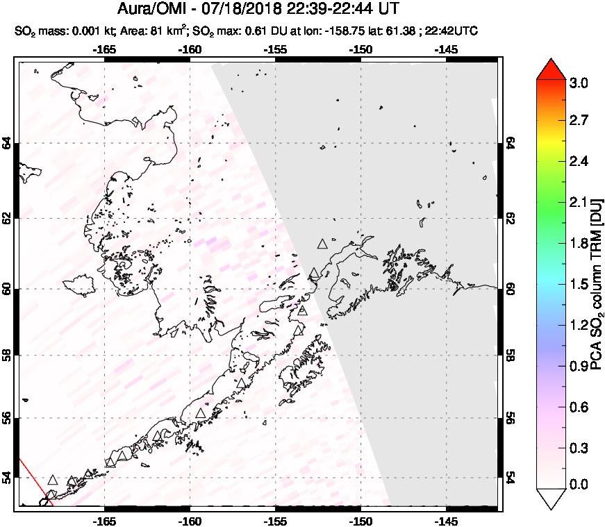 A sulfur dioxide image over Alaska, USA on Jul 18, 2018.