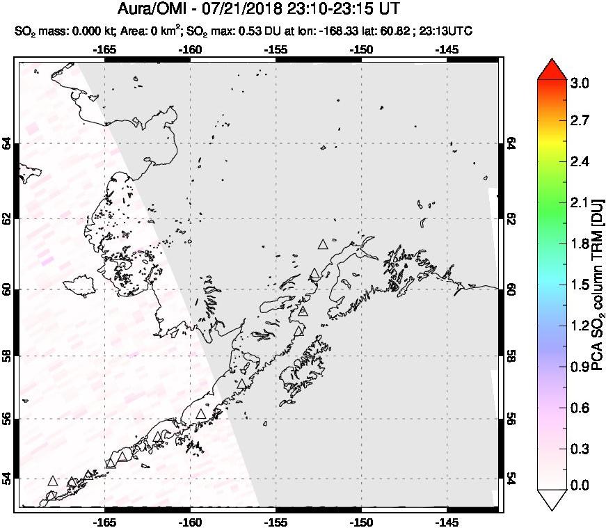 A sulfur dioxide image over Alaska, USA on Jul 21, 2018.