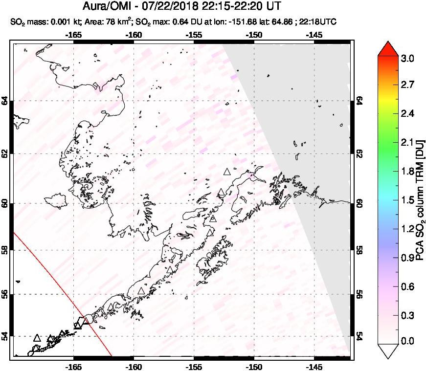 A sulfur dioxide image over Alaska, USA on Jul 22, 2018.