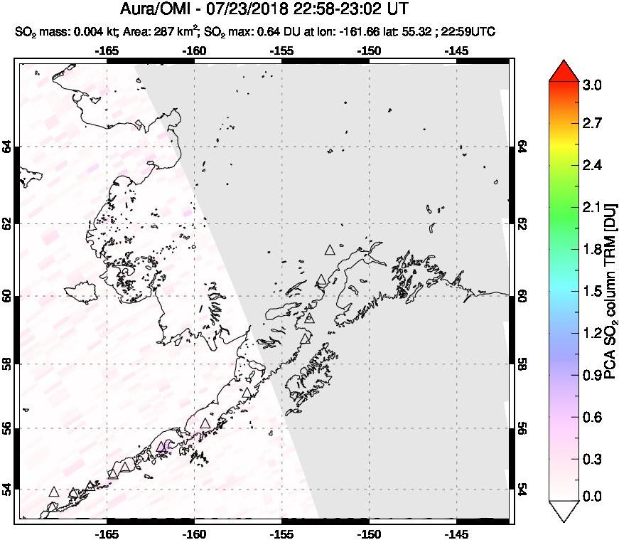 A sulfur dioxide image over Alaska, USA on Jul 23, 2018.