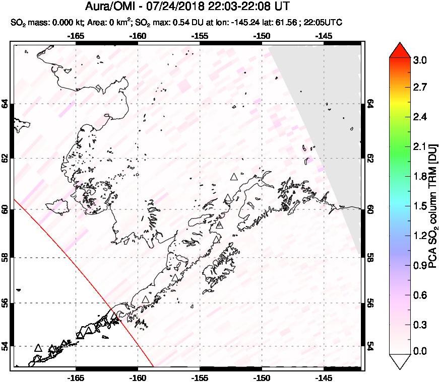 A sulfur dioxide image over Alaska, USA on Jul 24, 2018.