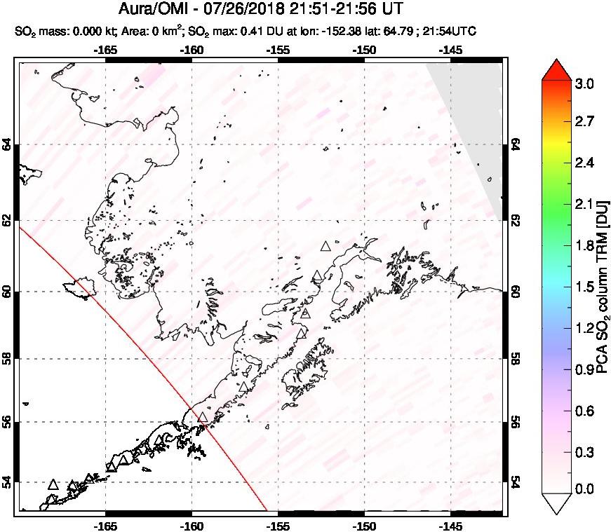 A sulfur dioxide image over Alaska, USA on Jul 26, 2018.