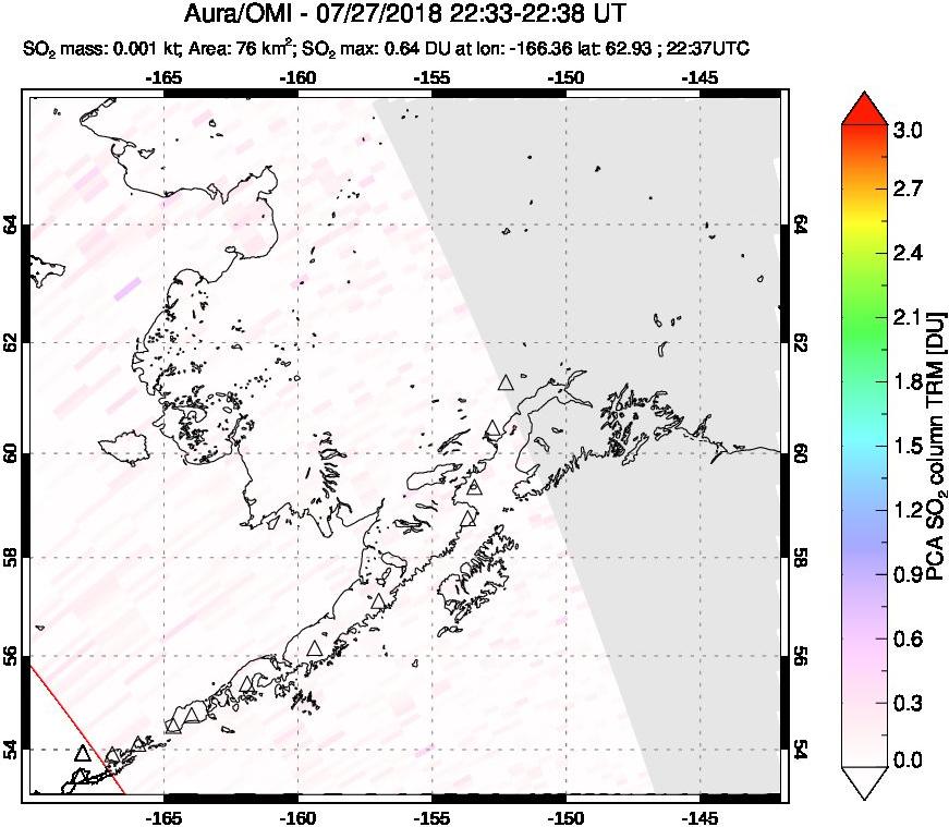 A sulfur dioxide image over Alaska, USA on Jul 27, 2018.