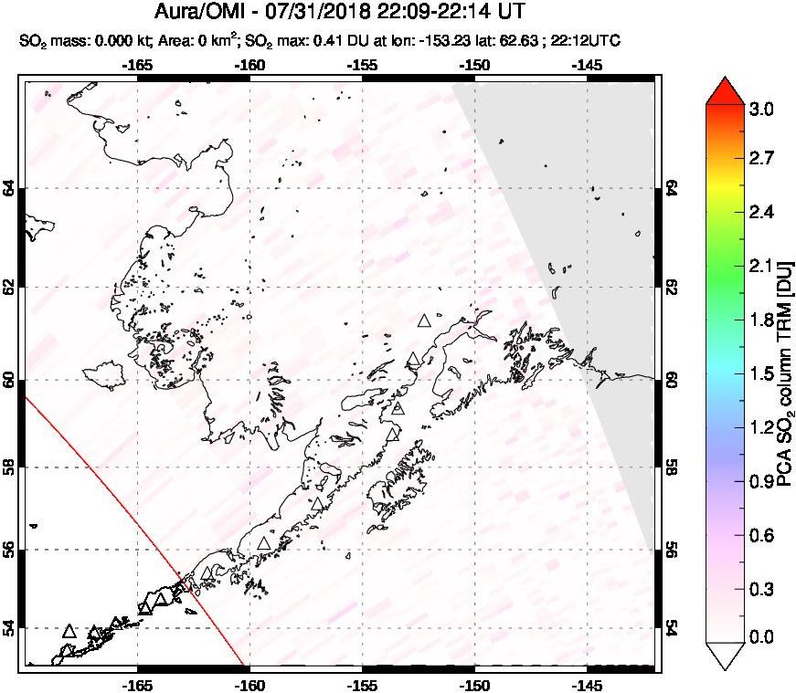 A sulfur dioxide image over Alaska, USA on Jul 31, 2018.
