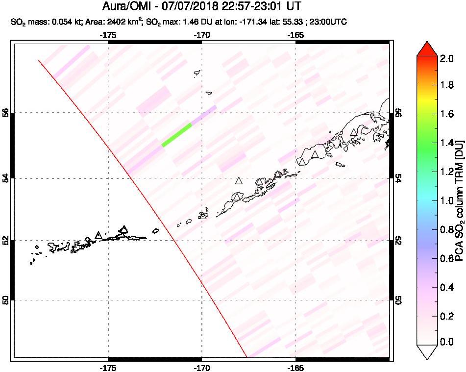 A sulfur dioxide image over Aleutian Islands, Alaska, USA on Jul 07, 2018.