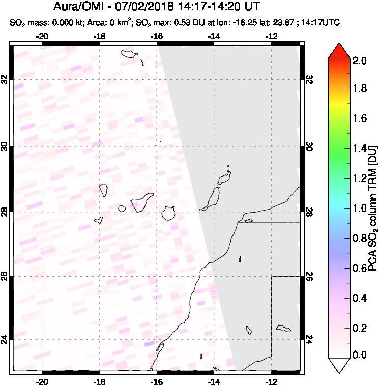 A sulfur dioxide image over Canary Islands on Jul 02, 2018.