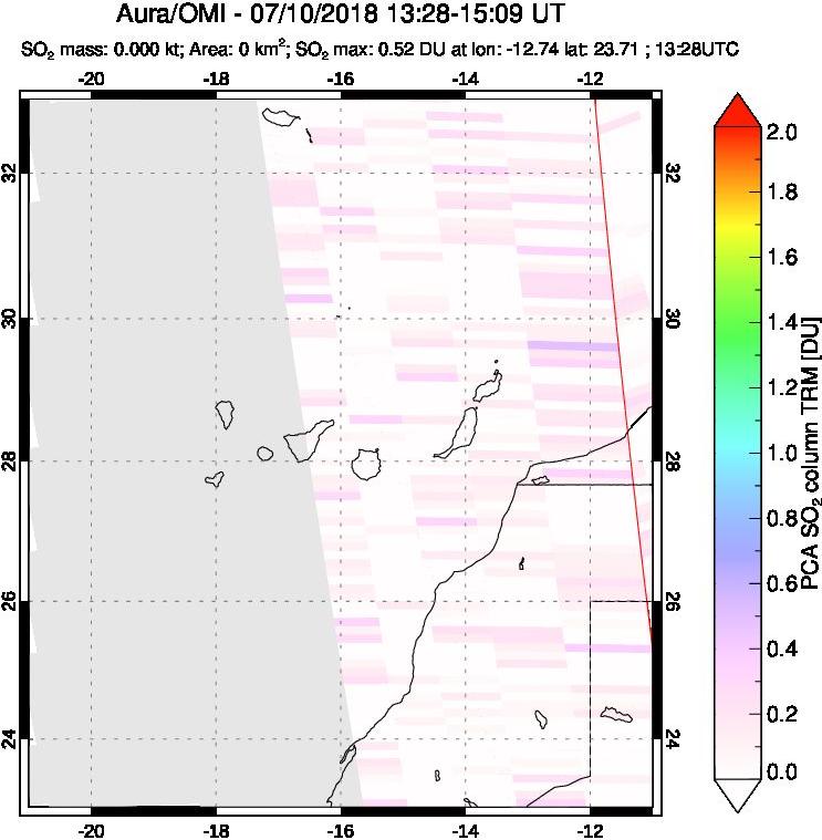 A sulfur dioxide image over Canary Islands on Jul 10, 2018.