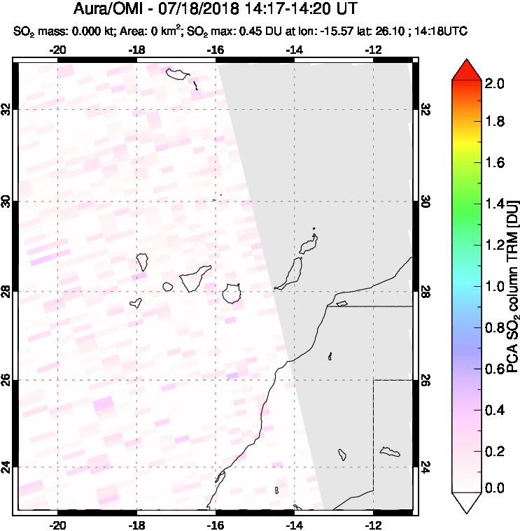 A sulfur dioxide image over Canary Islands on Jul 18, 2018.