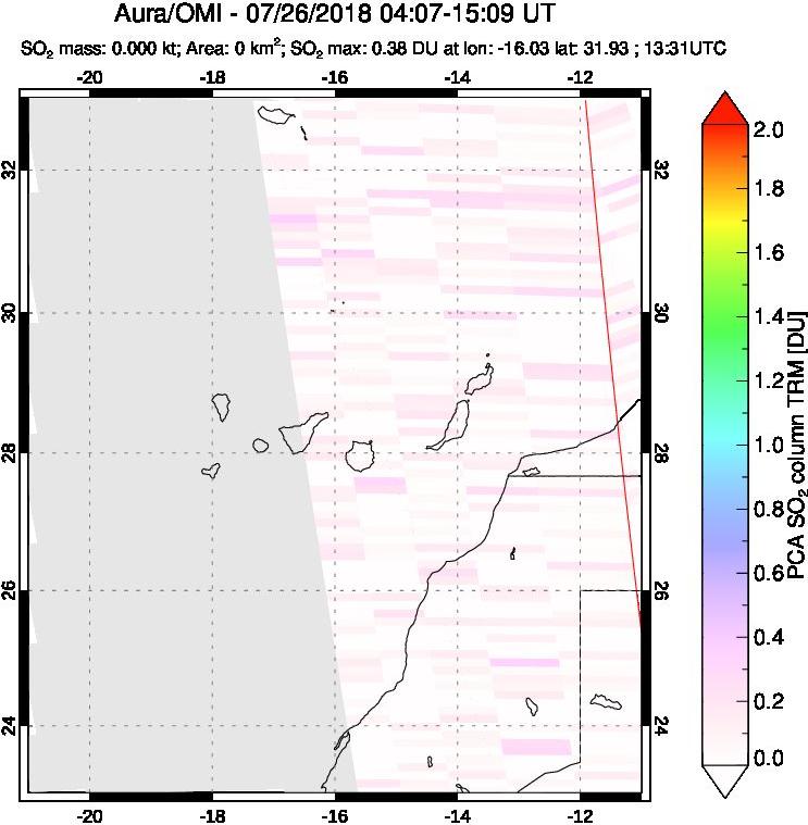 A sulfur dioxide image over Canary Islands on Jul 26, 2018.