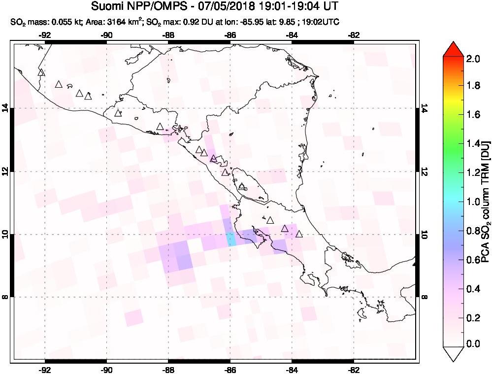 A sulfur dioxide image over Central America on Jul 05, 2018.