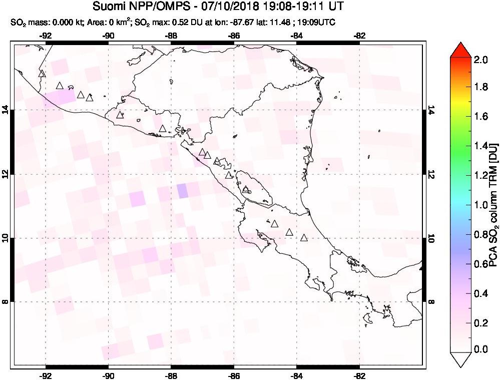 A sulfur dioxide image over Central America on Jul 10, 2018.