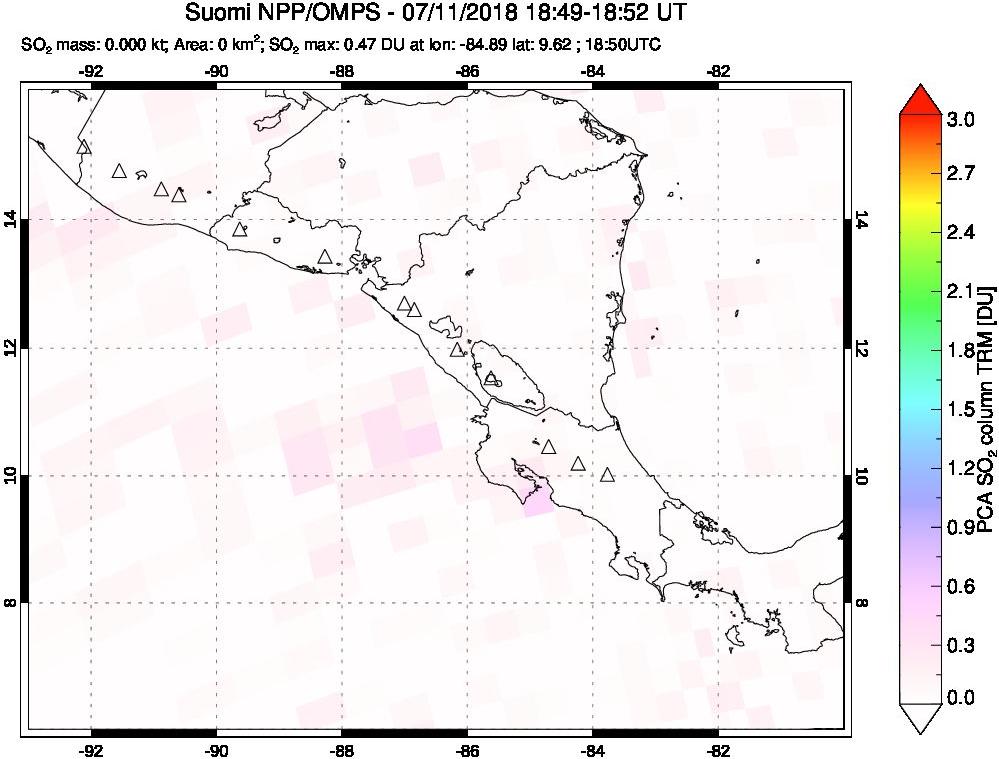 A sulfur dioxide image over Central America on Jul 11, 2018.