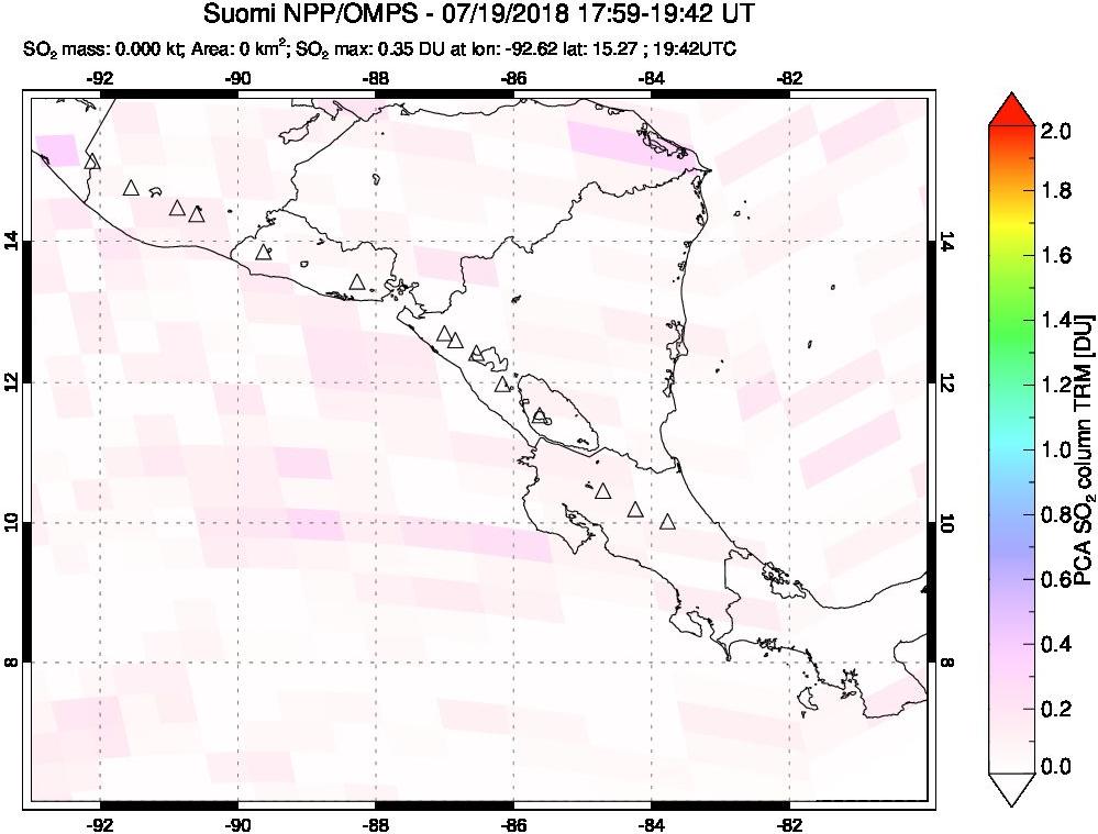 A sulfur dioxide image over Central America on Jul 19, 2018.